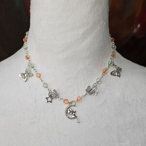 Handmade Fairy Pendant, Butterfly Charms, Celestial Beaded Necklace